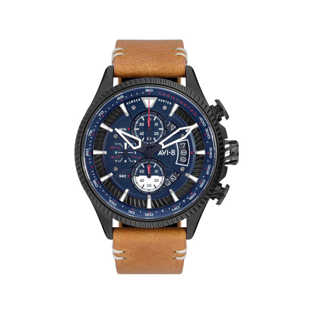 Montre AVI-8 homme chronographe acier cuir marron