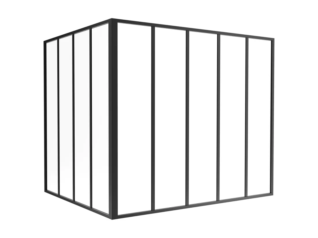 Verrière d'angle d'atelier en aluminium thermolaqué - L150 x L120 x H130 - Noir - BAYVIEW