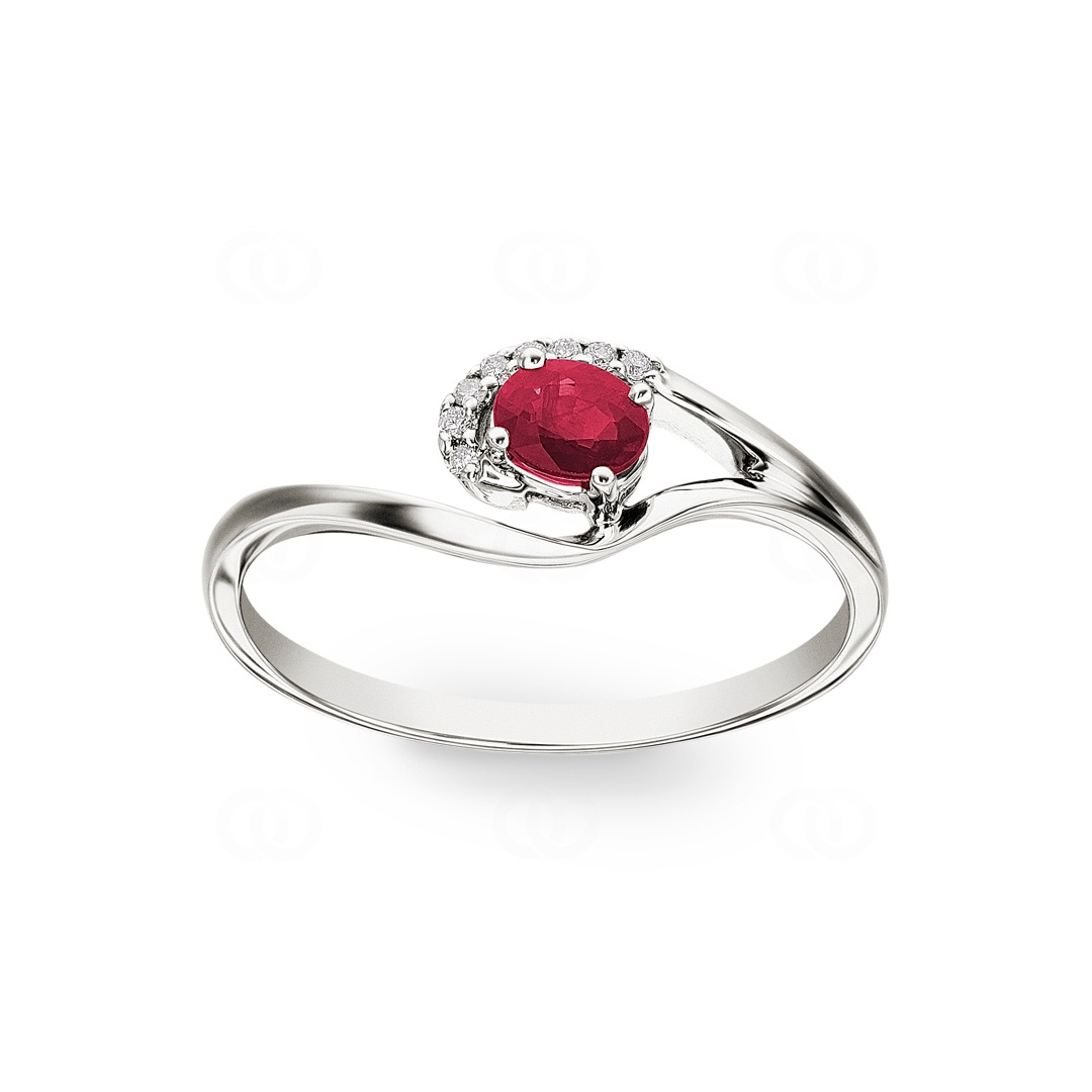 Rubinring 750/18 K Weissgold mit Diamanten 0.03 ct H/si