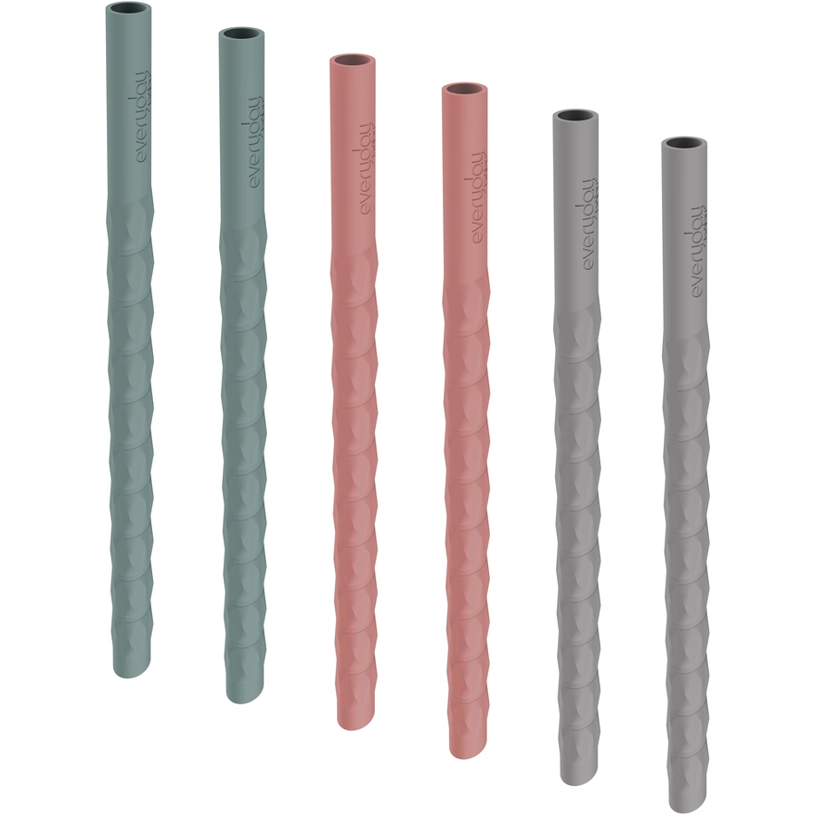 everyday® baby Trinkhalme Silikon 6er-Set, graugrünrot