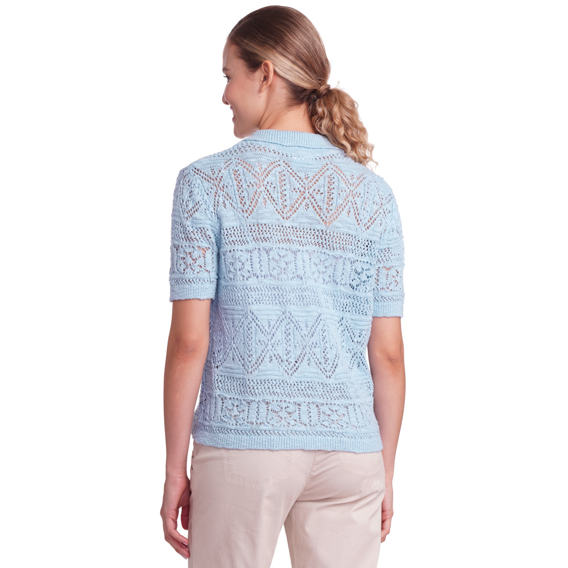 Gina Damen Strickshirt  mit Ajour-Muster hellblau