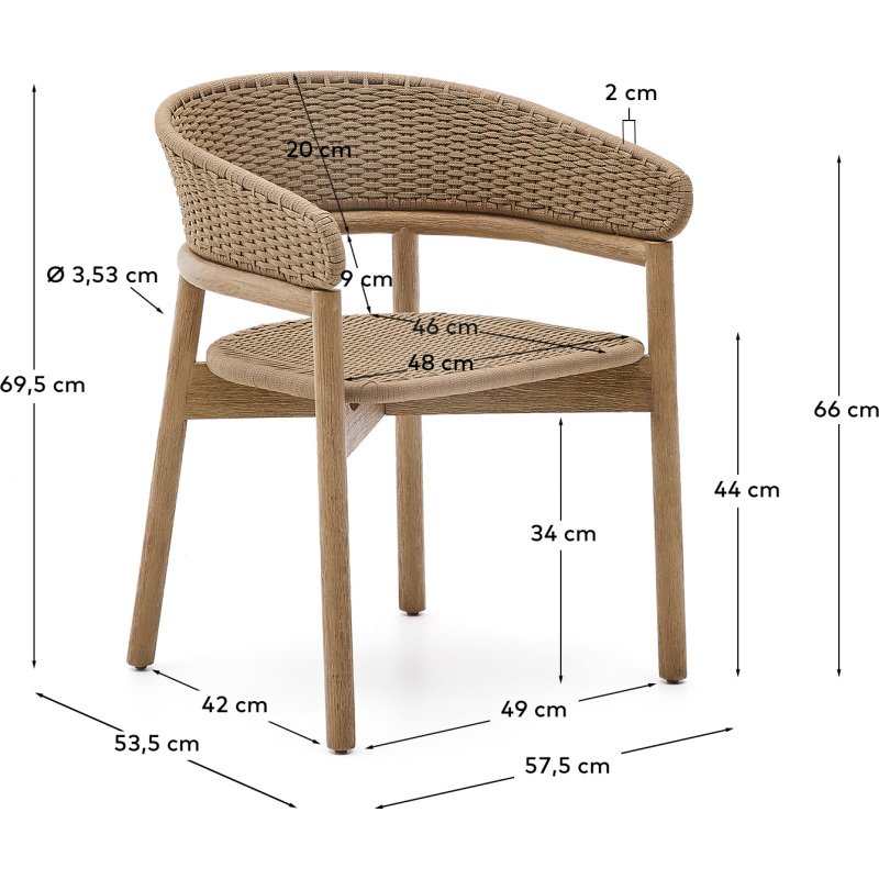Chaise Arinella en bois d’acacia avec finition ton naturel et corde beige