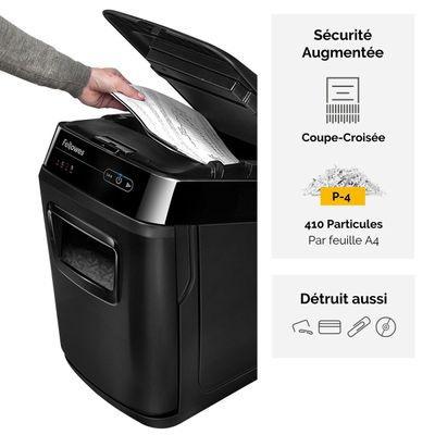 Fellowes AutoMax 150C - destructeur de documents coupe croisée - 150 feuilles - Corbeille 32 litres - anti-bourrage - destruction silencieuse