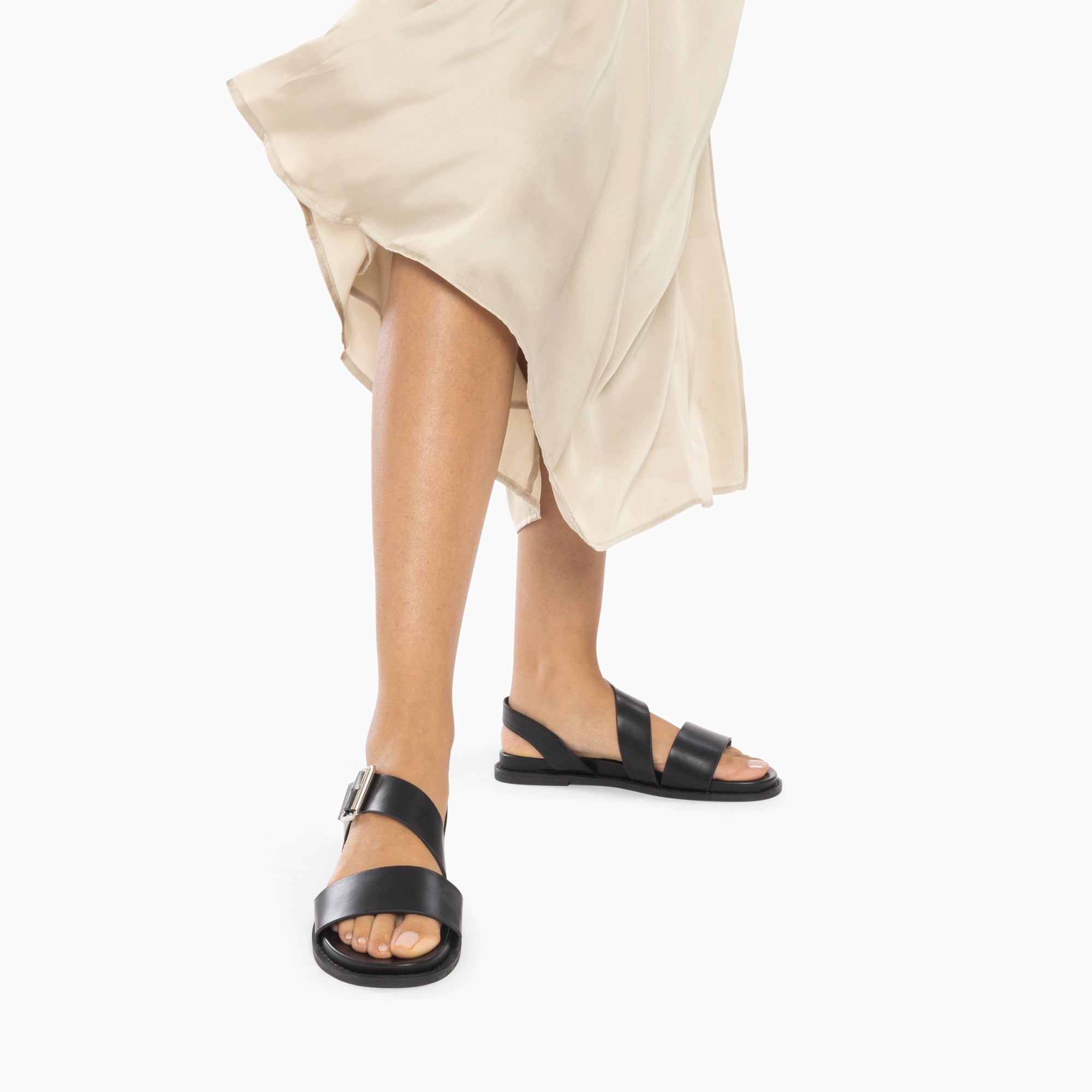 Sandales plates-Sandales plates Ameline noires à larges brides