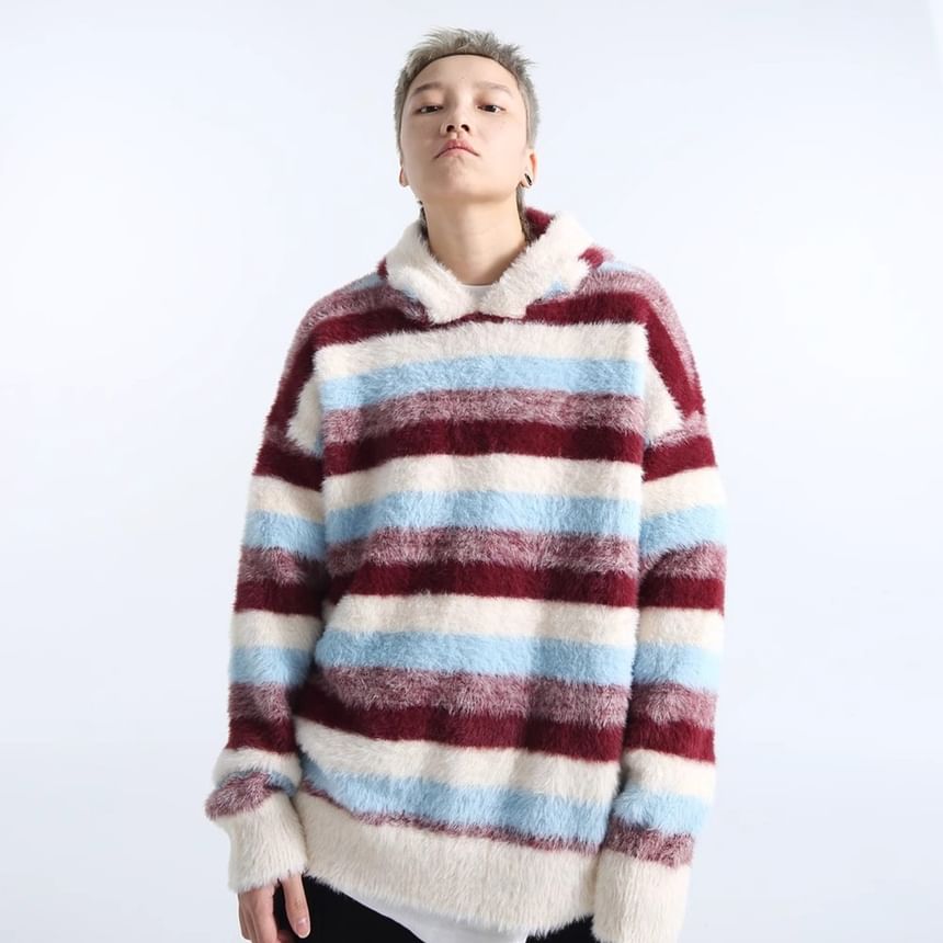 Zoslane - Kleurblok Fluffy gebreide hoodie