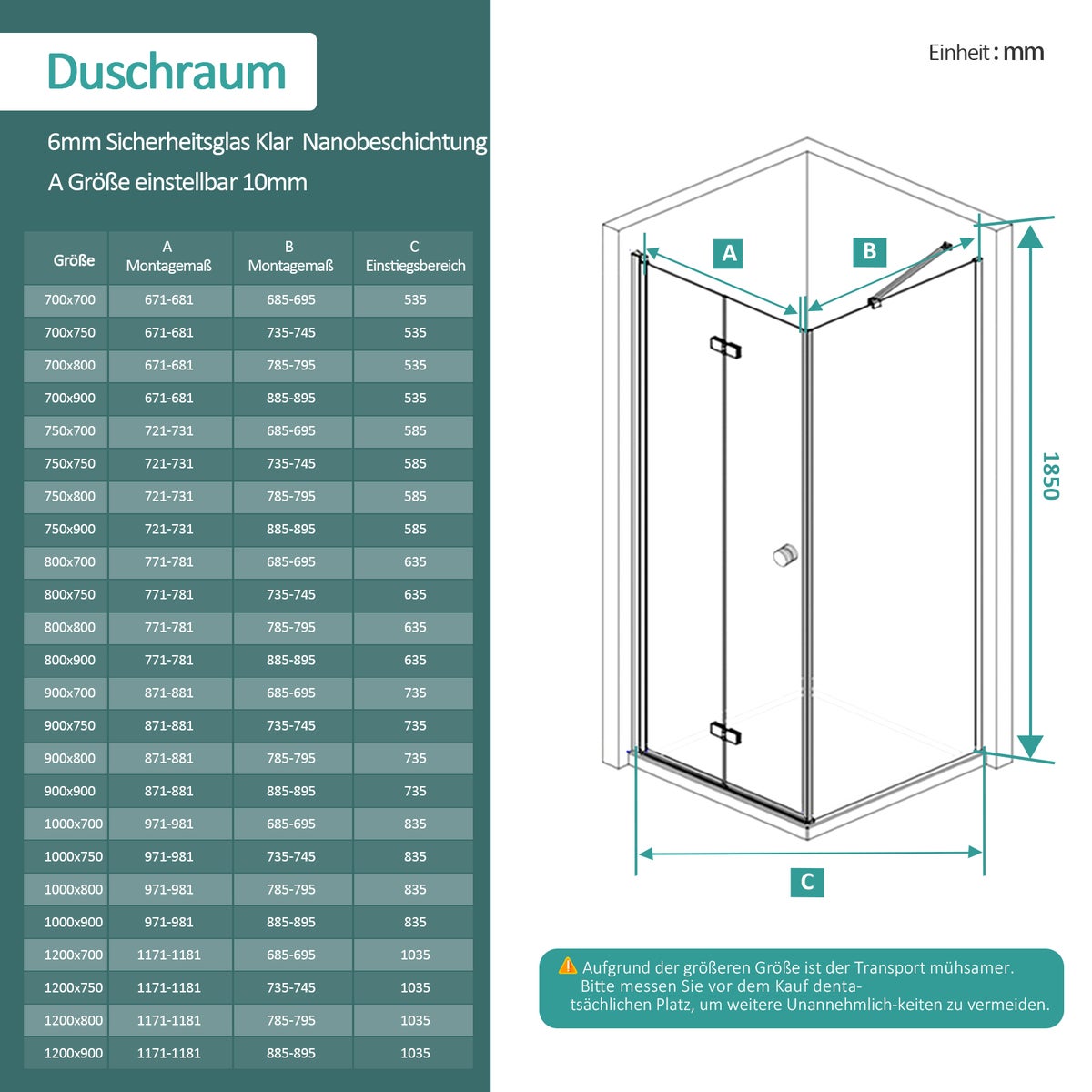 EMKE Douchecabine 80x80cm Douchescherm 6mm ESG Helder Veiligheidsglas Vouwdeur Douchedeur met Zijpaneel Hoogte: 185cm