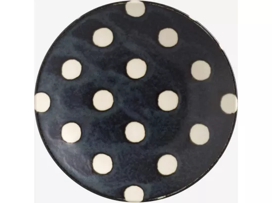 HABITAT - Soucoupe en porcelaine - Bleu marine et pois blancs - 14 cm - Pinako