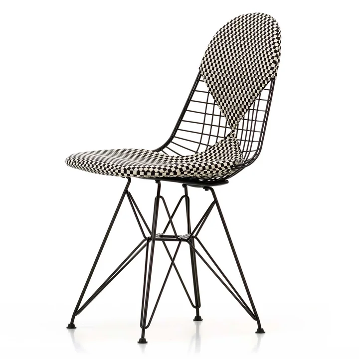 Vitra - Wire Chair DKR-2 Bikini, Untergestell basic dark, Stoff Checker schwarz/weiss, Filzgleiter (basic dark)