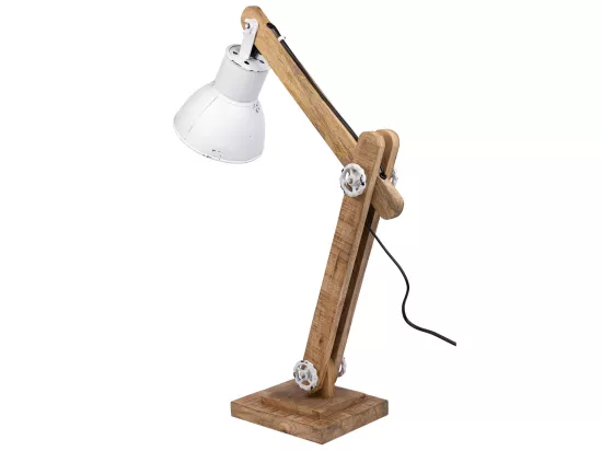 Lampe sur pied articulée en bois et métal blanc 17x22x79h