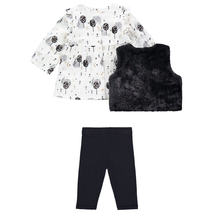 Ensemble 3 pièces avec tunique imprimée, gilet et legging print coeur - Gris foncé