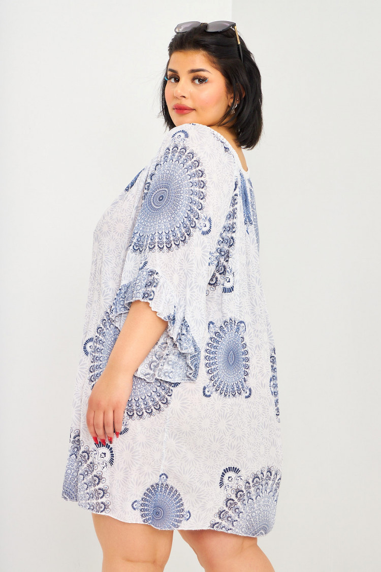 Robe blanche imprimé rosaces bleu
