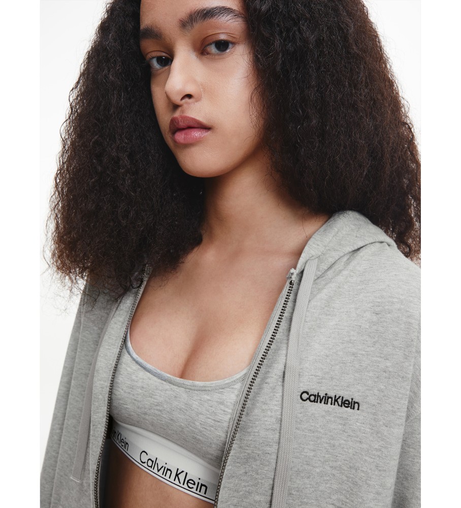 Moletom Calvin Klein Lounge com zíper, moderno, em algodão, cinza.