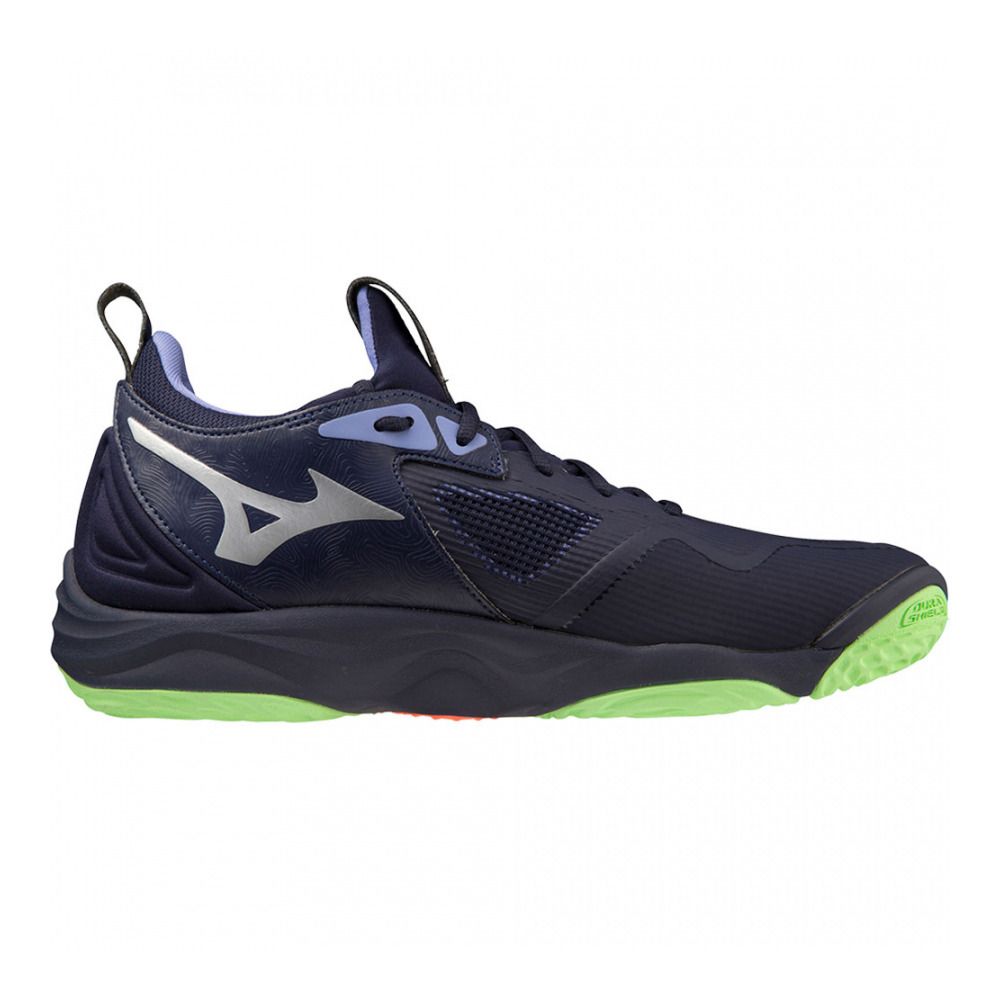 Mizuno WAVE MOMENTUM 3 - Chaussures volleyball evening blue/techno green/iolite
