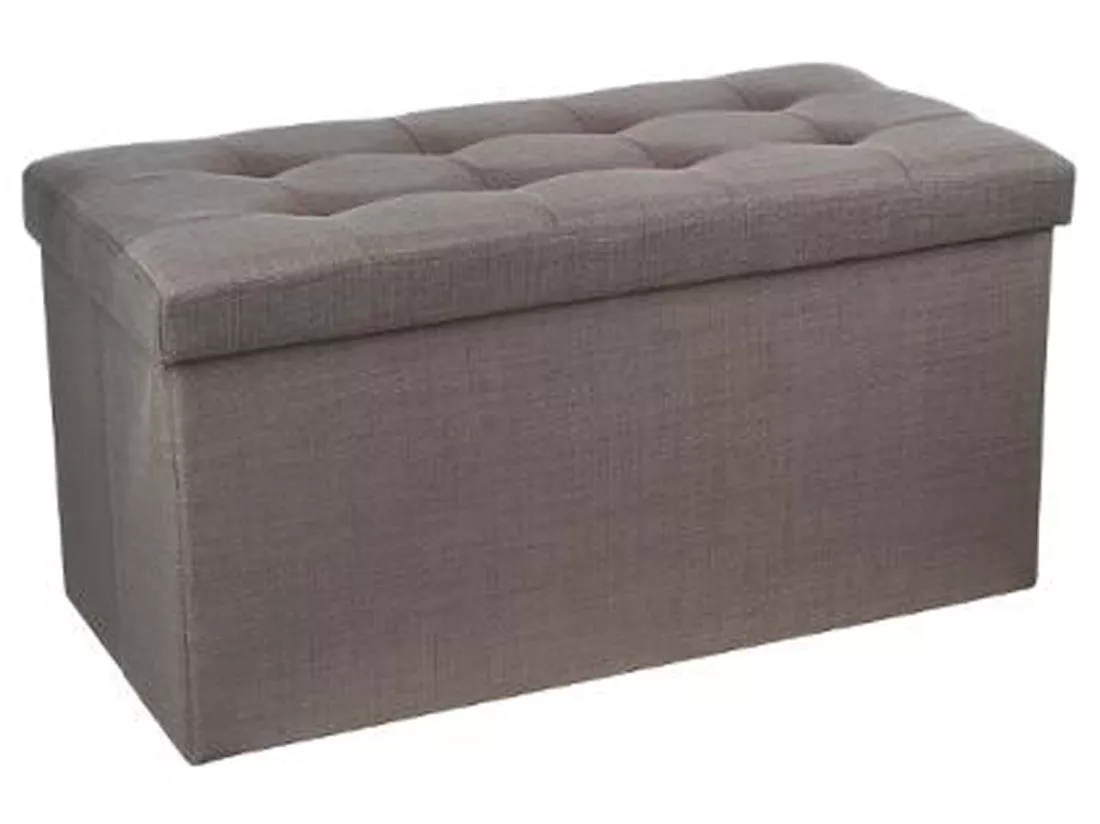 Coffre/pouf pliable en MDF et polyuréthane coloris gris - Dim : L76 x l38 x H38 cm