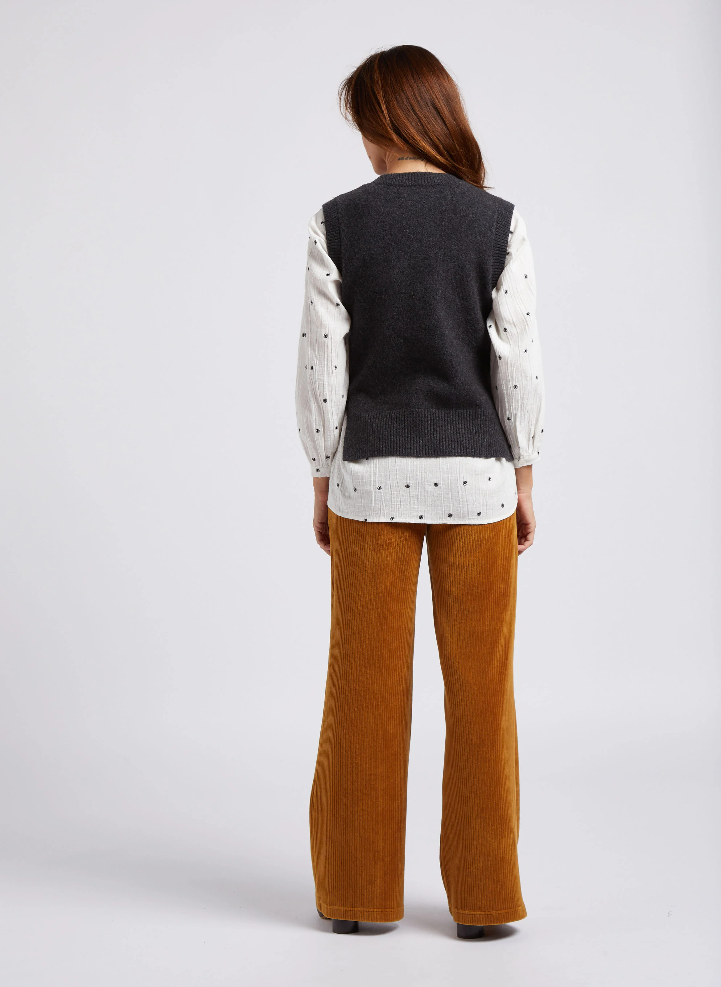 Pantalon flare en coton mélangé | Marron