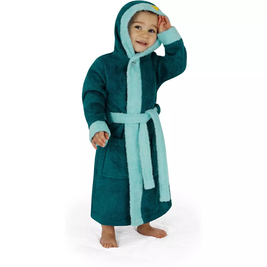 normani Kinder Bademantel aus Bio-Baumwolle Malia Blau  Pinguin