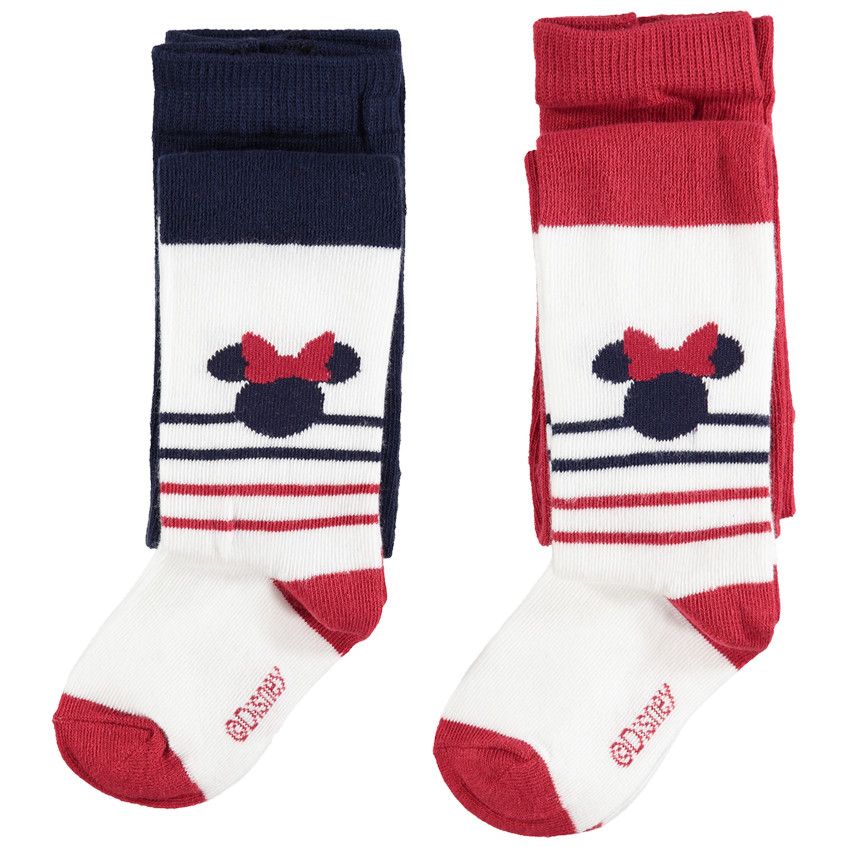 Lot de 2 collants épais avec Minnie Disney en jacquard et rayures - Bleu marine