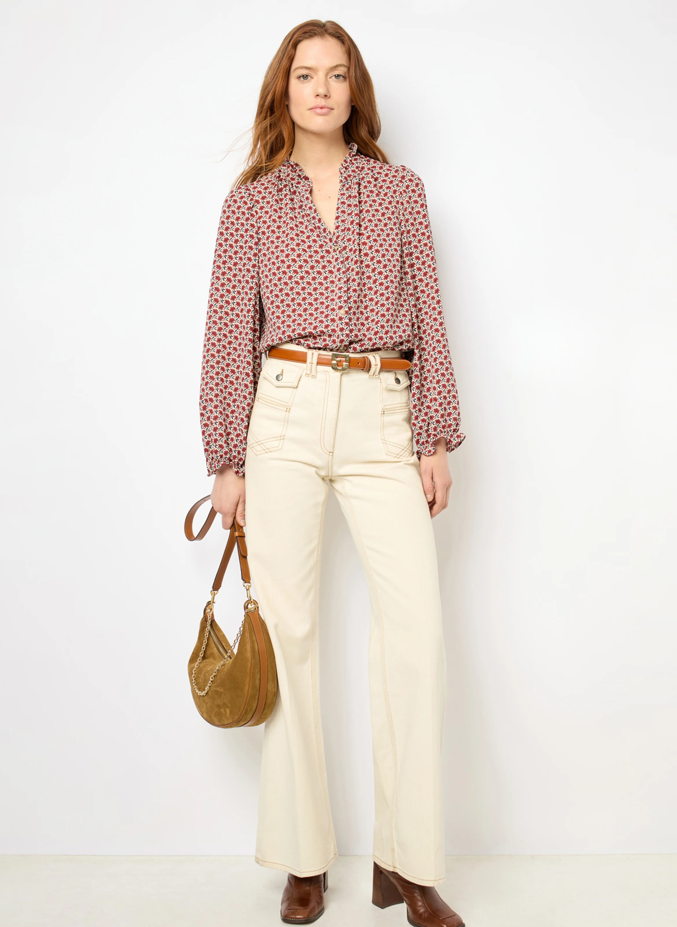 BELLY - Chemise col tunisien droit imprimée | Beige