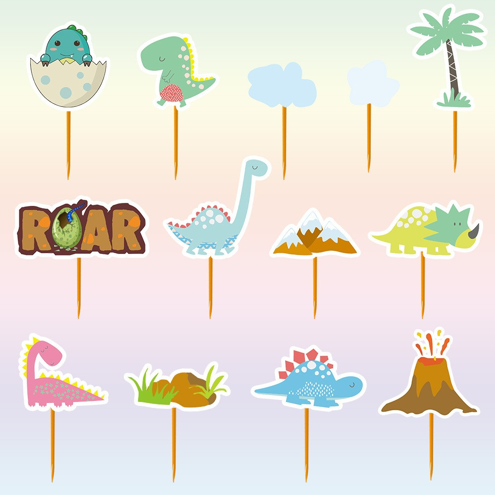(13-tlg. Set) Kuchenstecker Kinder Tortenstecker Topper Dekoration für Torten / Kuchen - Dinosaurier