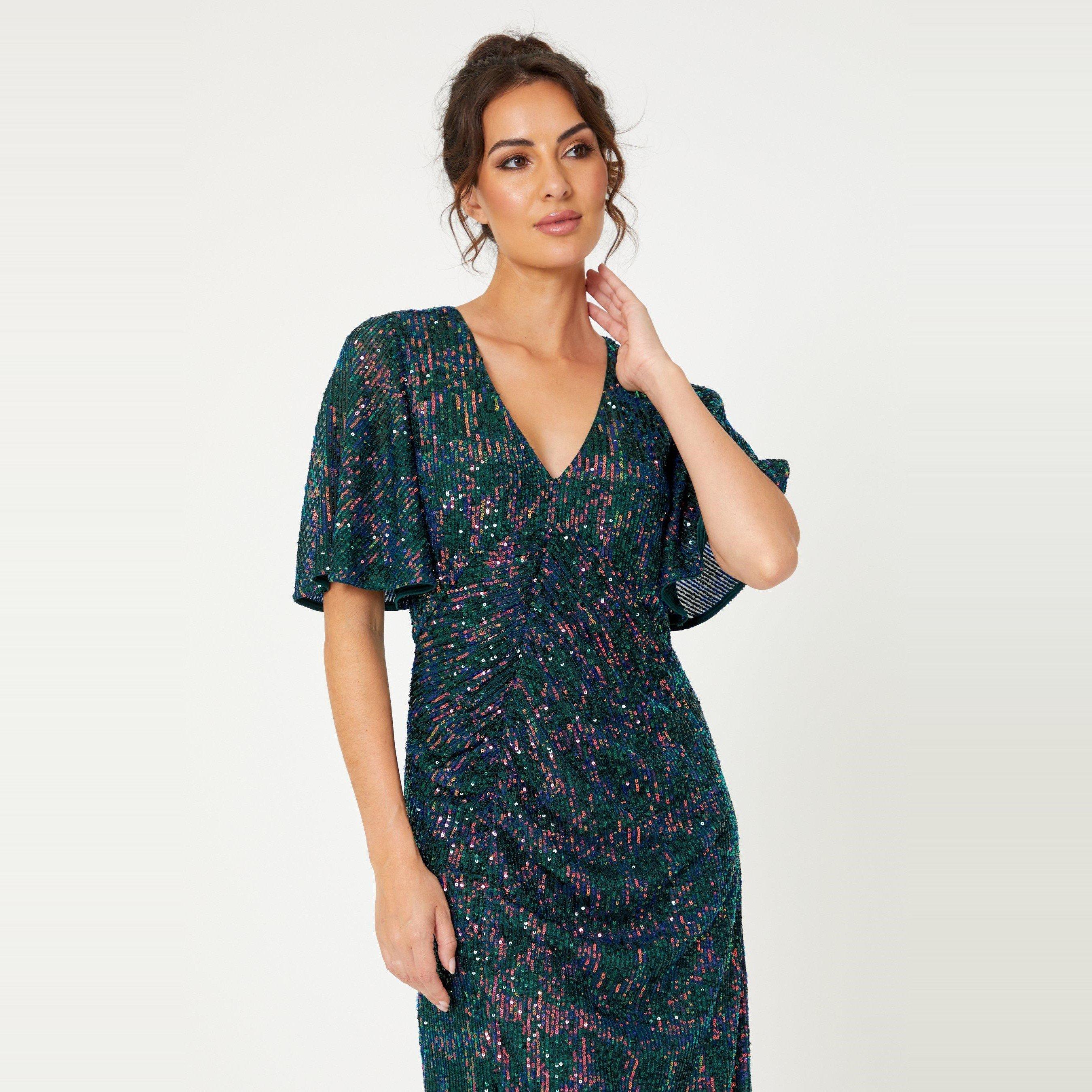Be You Sequin Sequin V Neck Midi Dress