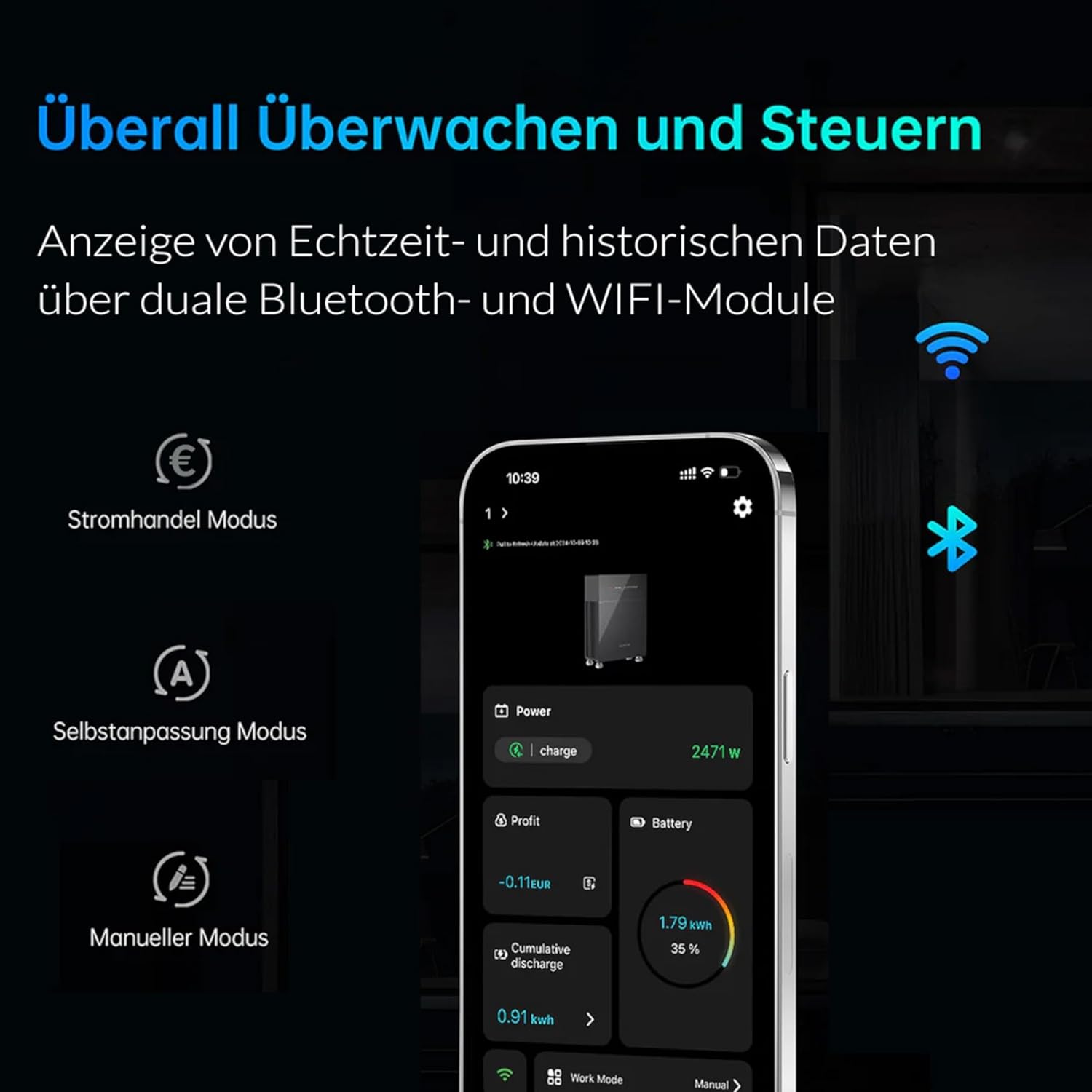 MARSTEK Venus E NewGen Solarspeicher Plug-&-Play-Balkonspeicher mit 5,12kWh Kapazität, AC-gekoppelt, erweiterbar bis 20,48kWh, Notstrom, 100% Eigenverbrauch + CT002 Smart Meter
