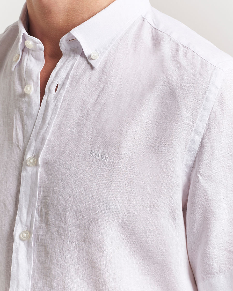 BOSS BLACK Liam Linen Short Sleeve Shirt White