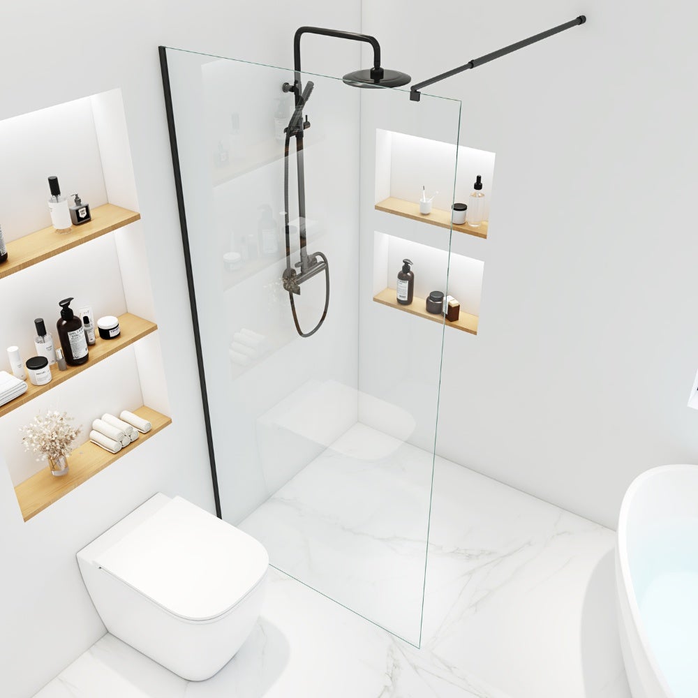 Home Deluxe - Douchecabine - BAKI - Breedte: 100 cm, Zwart profiel, Helder glas, Aluminium frame - 10 mm gehard veiligheidsglas | Inloopdouche, Douchewand, Douchedeur