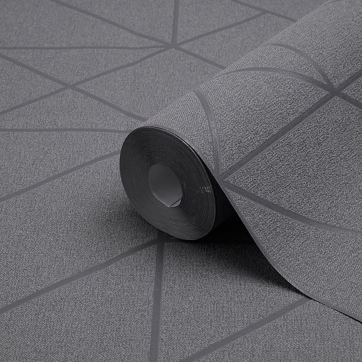 Papier peint vinyle sur intissé GoodHome Patula gris anthracite