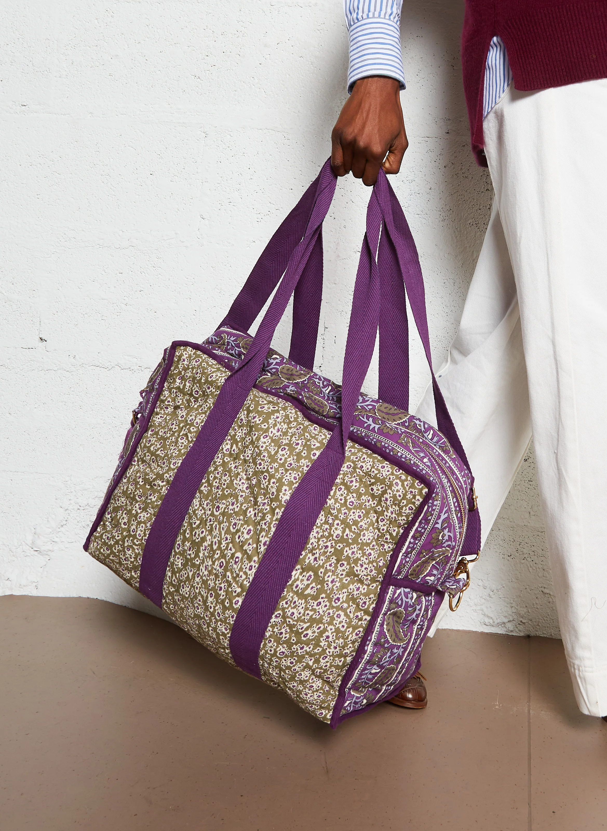 LILIO - Sac matelassé à imprimé fleuri en coton bio | Kaki