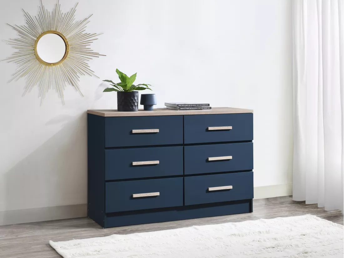 Commode 6 tiroirs - Bleu et naturel - SKAIDO
