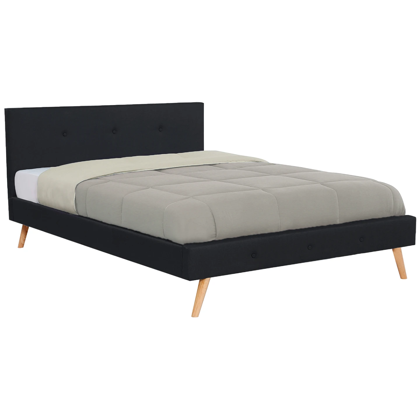 Lit double scandinave OSLO avec tête de lit et sommier 160 x 200 cm tissu noir