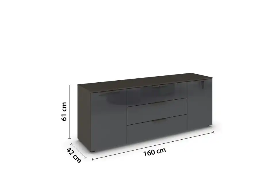 Sideboard Basaltgrau, Graphit Basaltgrau, Graphit Front: Glas, Oberboden: Dekor Graphit