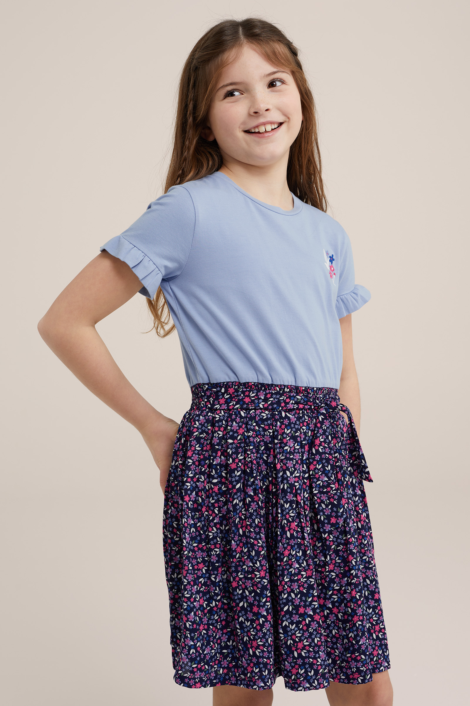 Meisjes jurk met dessin WE Fashion Blauw