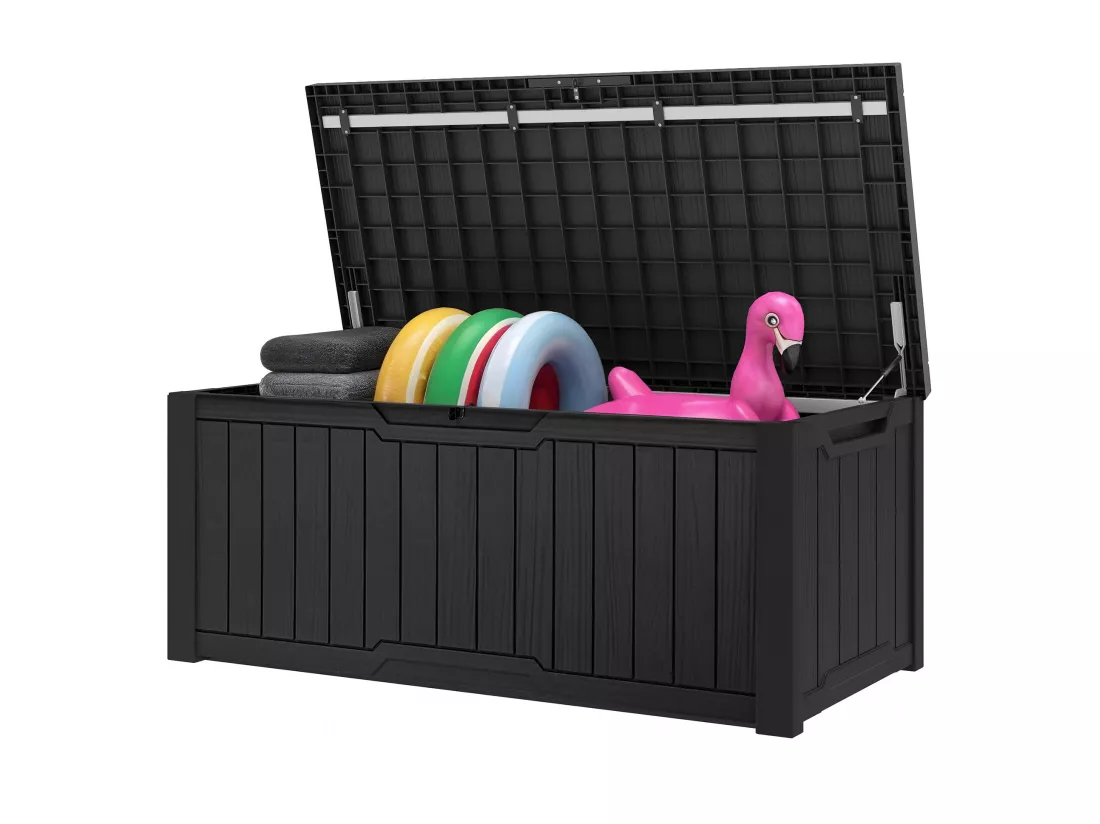 YITAHOME Boîte de Rangement d'Extérieur - Verrouillable - Coffre de Jardin - 142 x 67 x 69 cm - Table Polyvalente - Noir