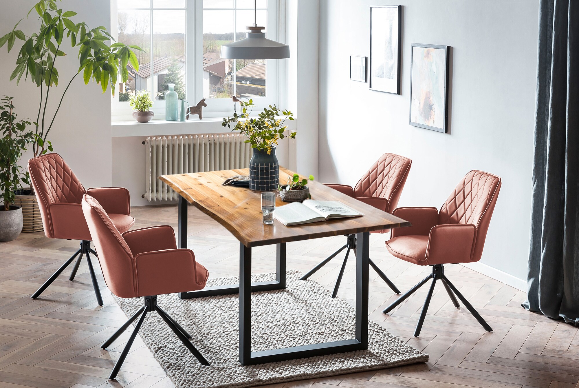 Essgruppe 5 tlg. 180x90 cm Sitzgruppe Massivholz Essstuhl Esstisch Tisch Stuhl
