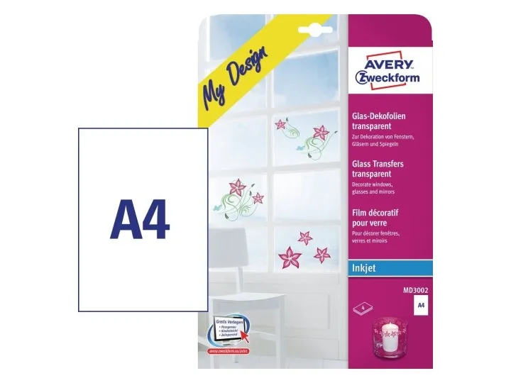 Folieetiketter Avery Zweckform My Design A4 (210x297 mm)  med 4 ark transparent klar film