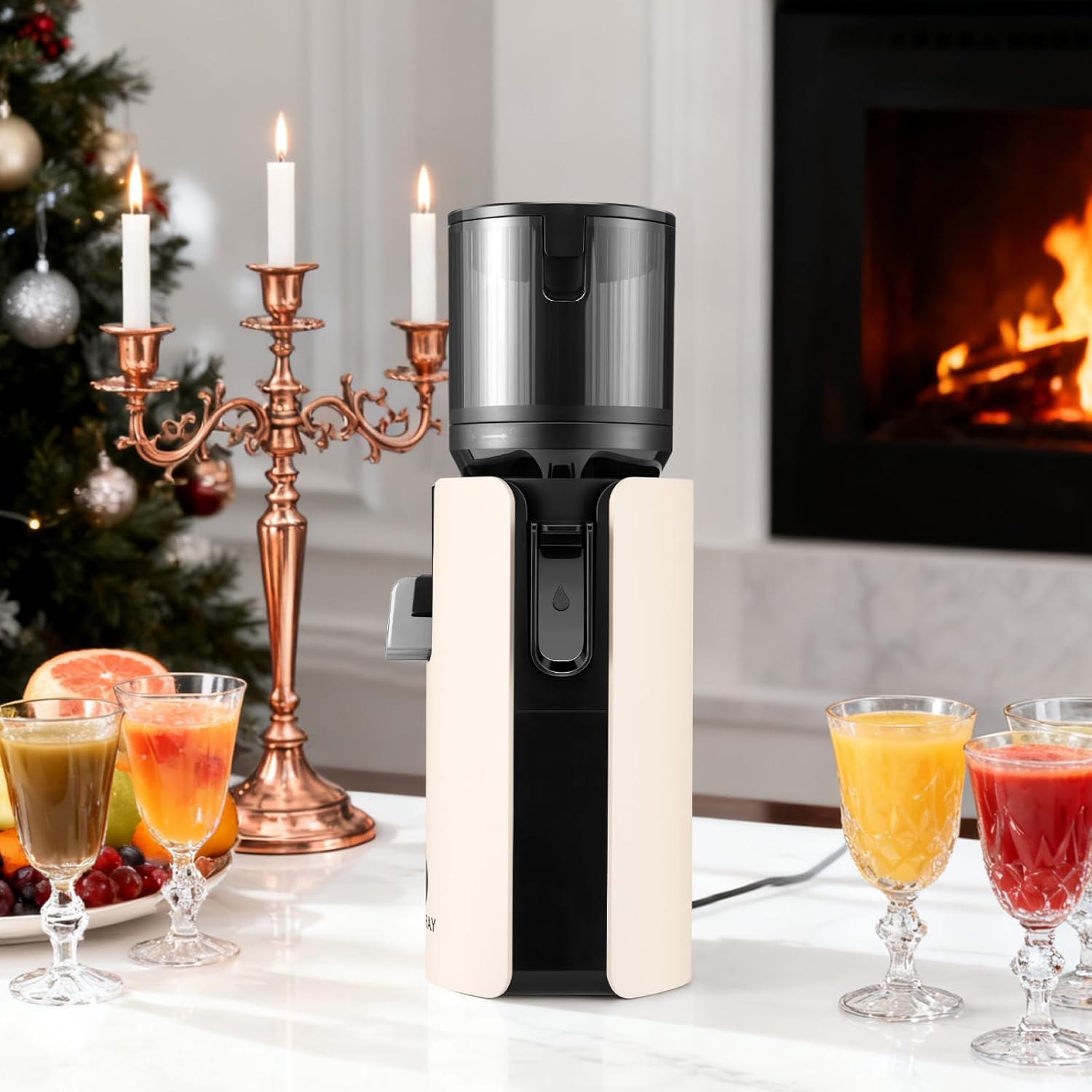 Ventray Ginnie Slow Juicer Entsafter | Elektrische Saftpresse mit 120mm Einfüllschacht für ganze Früchte & Gemüse | Doppelte Filterung | BPA-frei und einfach zu reinigen (Elfenbein)