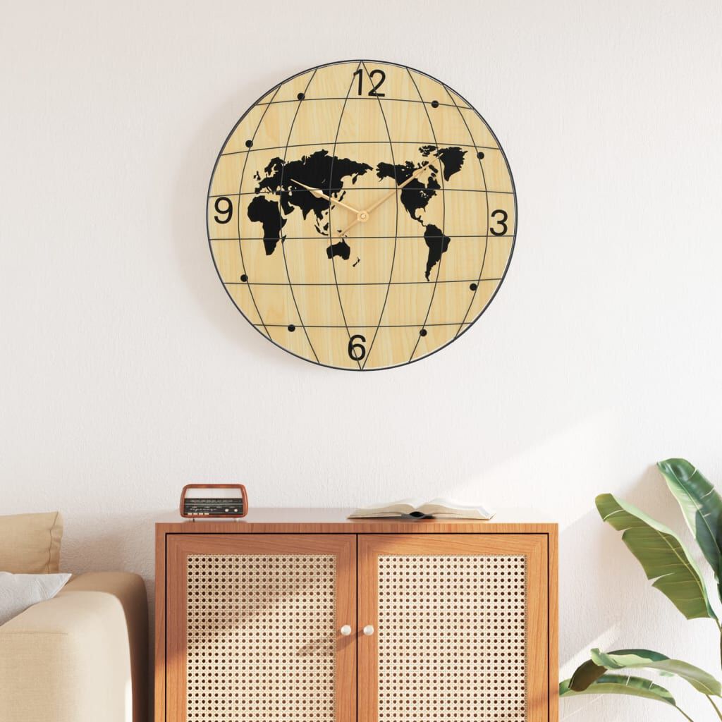 vidaXL Wandklok Geel en Zwart Ø50 cm Houtmateriaal