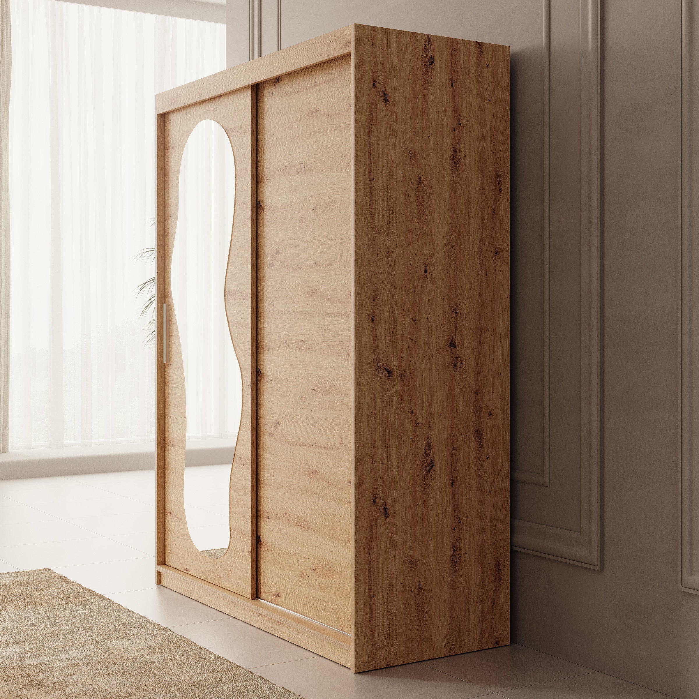 Meubella - Kledingkast Ulysses - Eiken - 150 cm - Met spiegel