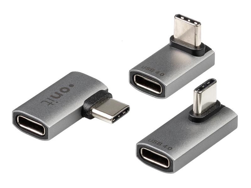 onit USB-Adapter gewinkelt USB-C Stecker - USB-C Buchse, 3- Set aus drei Winkeladaptern