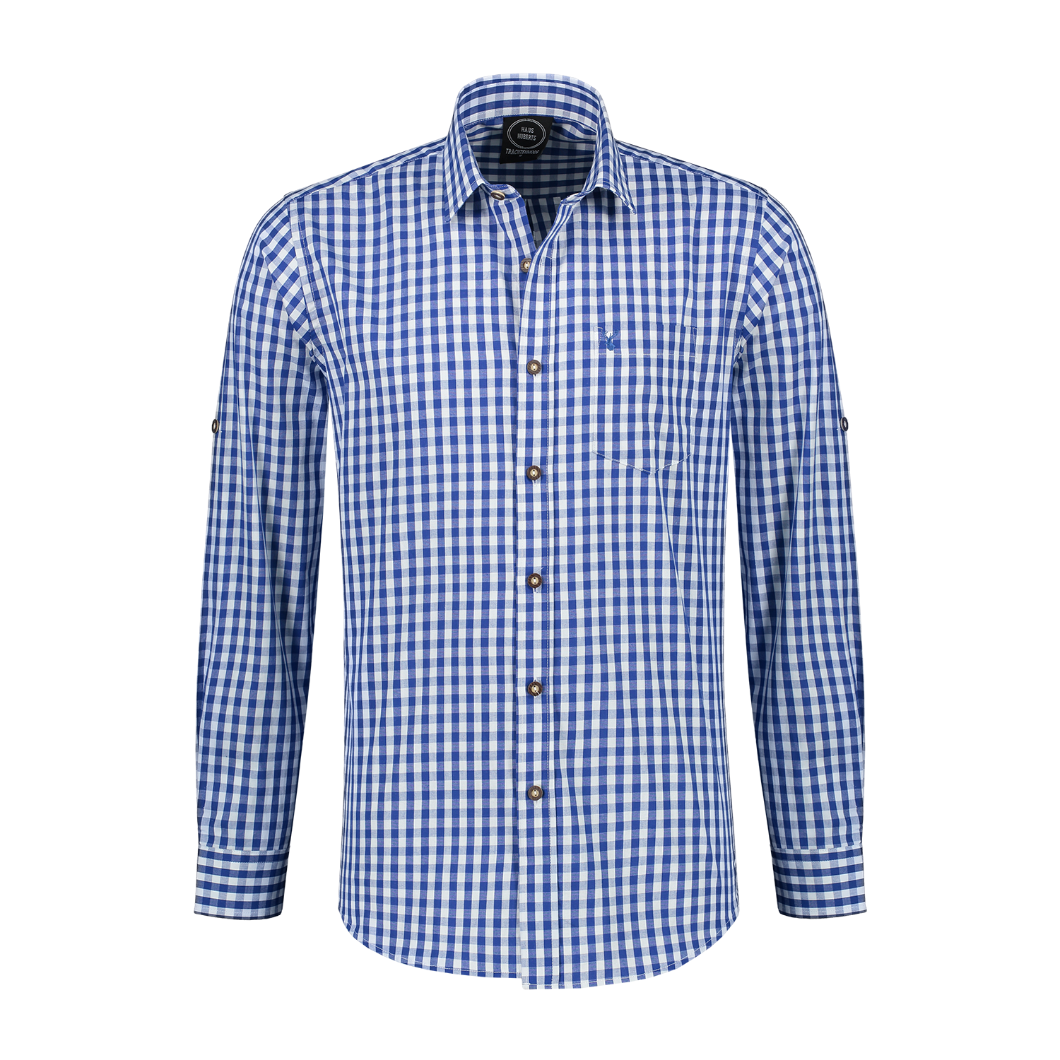 Wit Blauwe Blouse Heren Lange Mouw Krempelarm