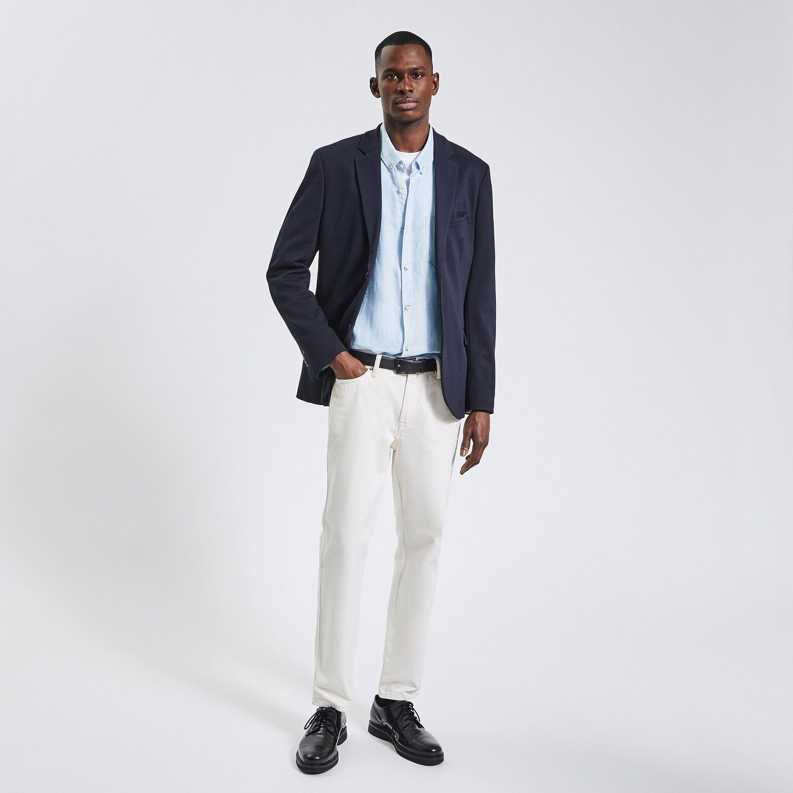 Chemise regular unie lin Bleu clair