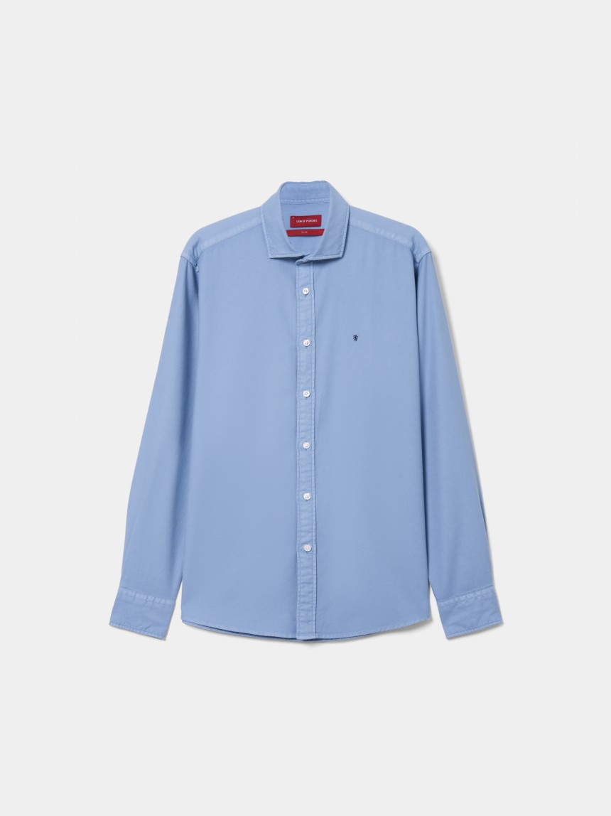 Camisa slim fit em piqué de algodão