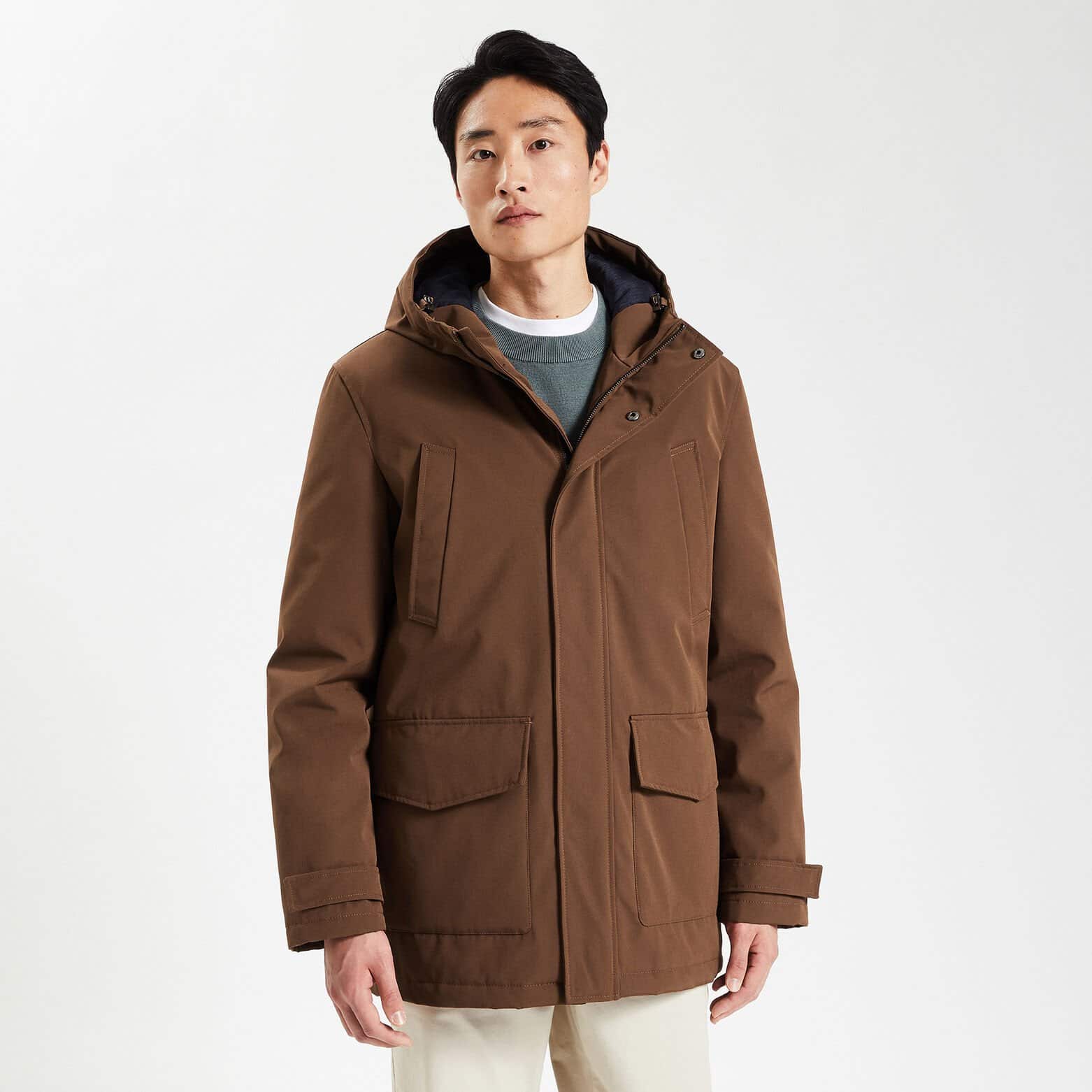 Parka courte à capuche Camel