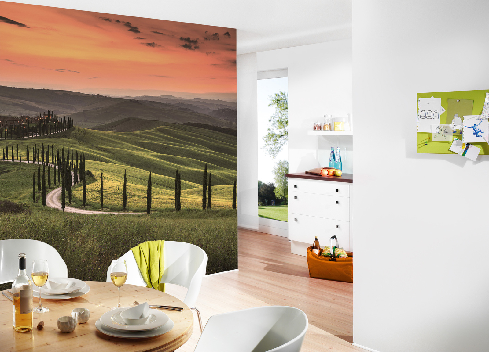 Fototapete DESIGNWALLS - grün-orange - Landschaft - 2,55 Meter