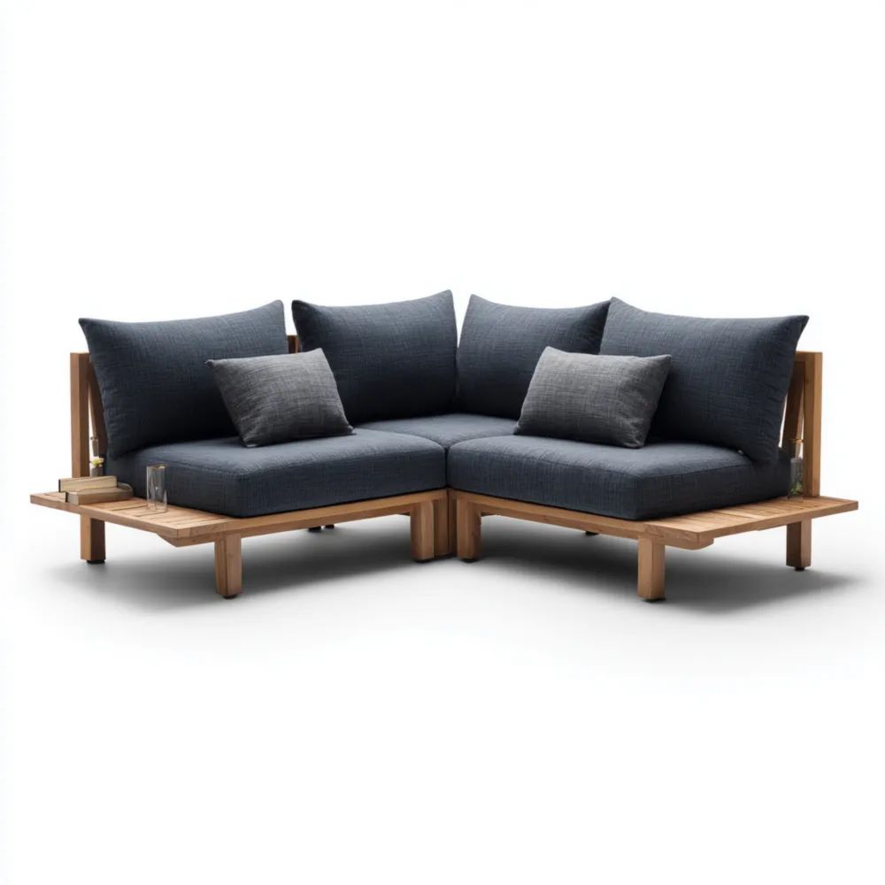 Garten-Ecksofa Holzrahmen Dunkelblaugrau 200x80x70 cm – Moderne Gestal