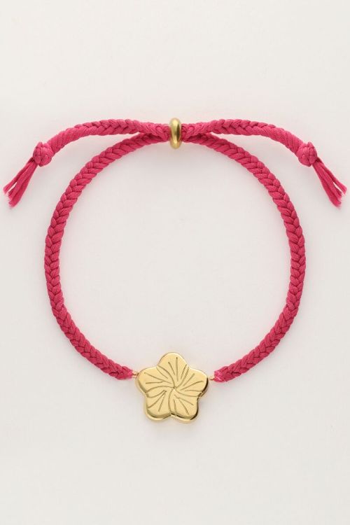Art roze koord armband met bloem