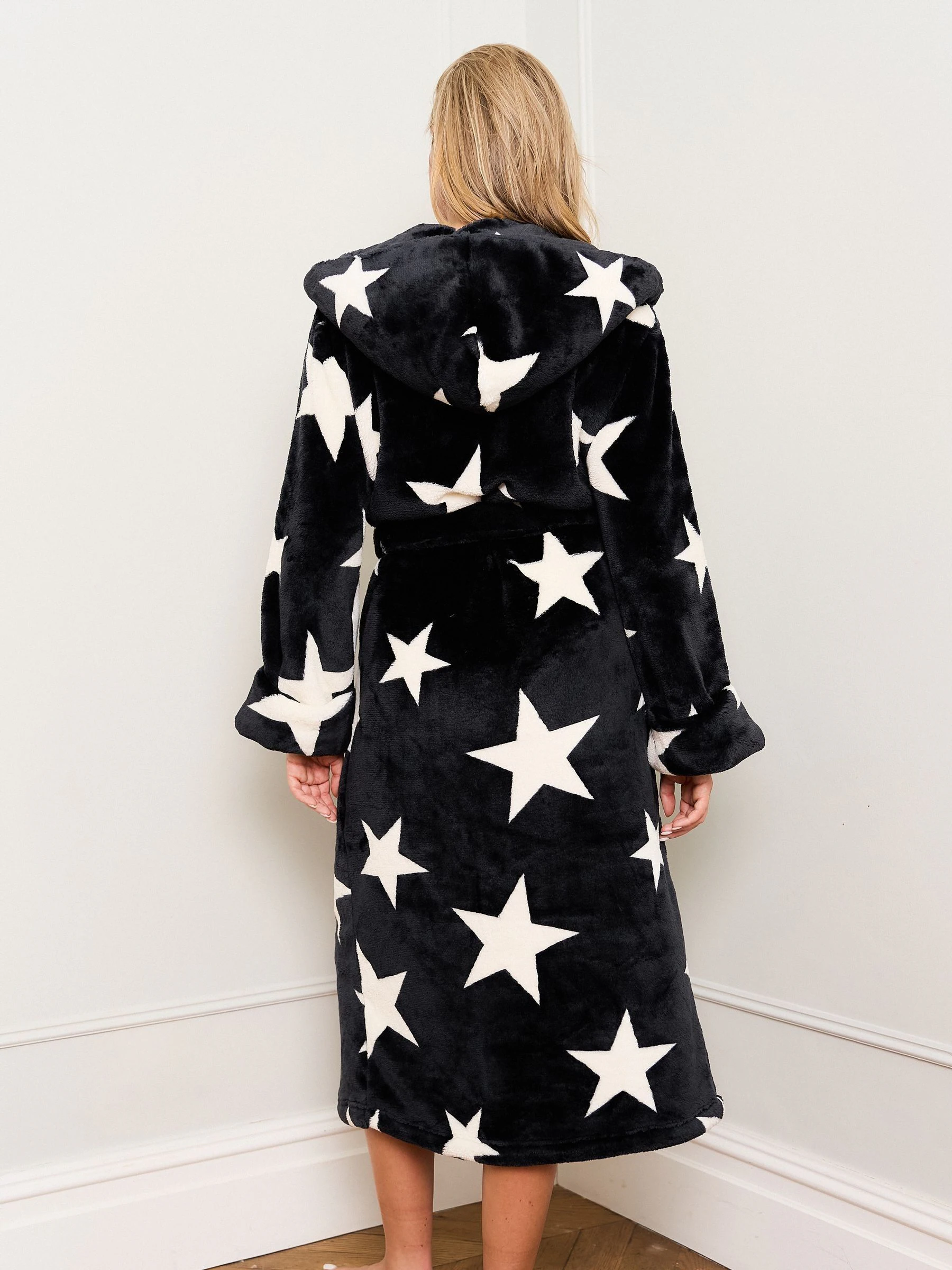 Jim Jam the Label Black Star Print Dressing Black Gown