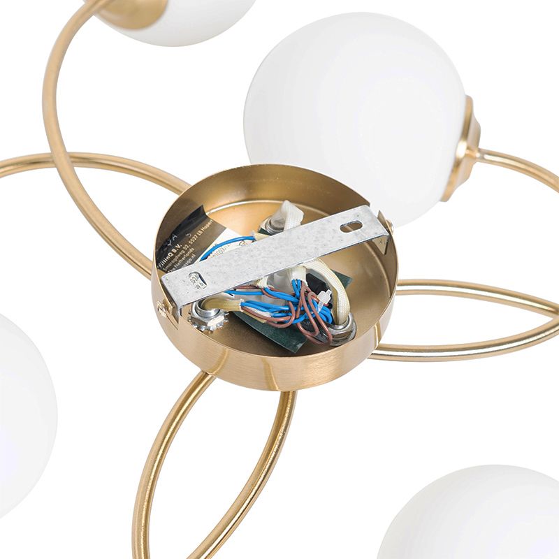 Moderne plafondlamp goud met opaal glas 6-lichts  - Athens