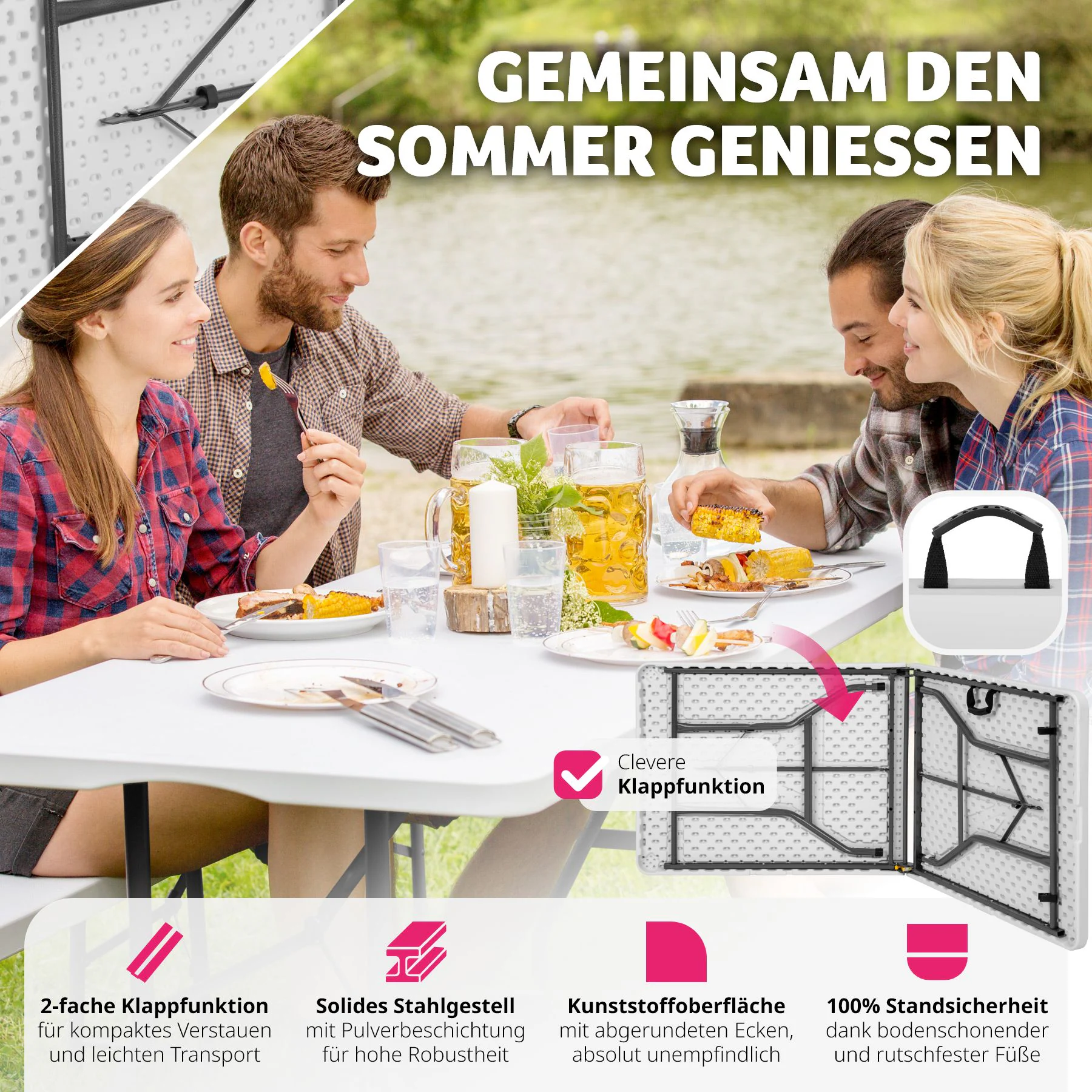 tectake® Campingtisch, klappbar, hohe Belastbarkeit, 183 x 76 x 74 cm